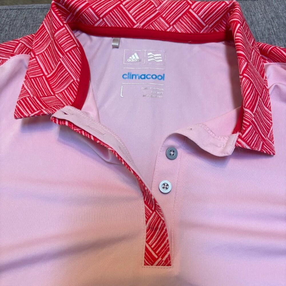 ADIDAS CLIMACOOL PINK POLO TOP, LARGE